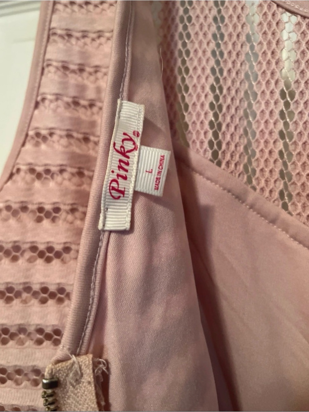 Pinky Dusty Rose Chevron Lace Fit-and-Flare Midi Dress - Picture 5 of 5
